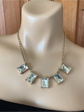 Express Gold tone Statement Necklace with Emerald-Cut glass